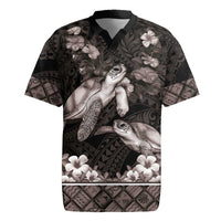 Hawaiian Lei Turtle and Plumeria Rugby Jersey Polynerian Art Tattoo-Grayscale Mode