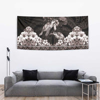 Hawaiian Lei Turtle and Plumeria Tapestry Polynerian Art Tattoo-Grayscale Mode