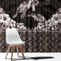 Hawaiian Lei Turtle and Plumeria Window Curtain Polynerian Art Tattoo-Grayscale Mode