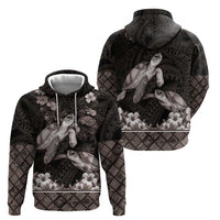 Hawaiian Lei Turtle and Plumeria Zip Hoodie Polynerian Art Tattoo-Grayscale Mode
