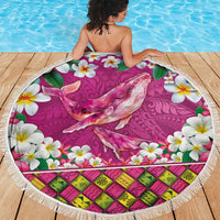 Hawaiian Plumeria and Humpback Whales Beach Blanket Polynerian Art Tattoo-Plum Pink Color