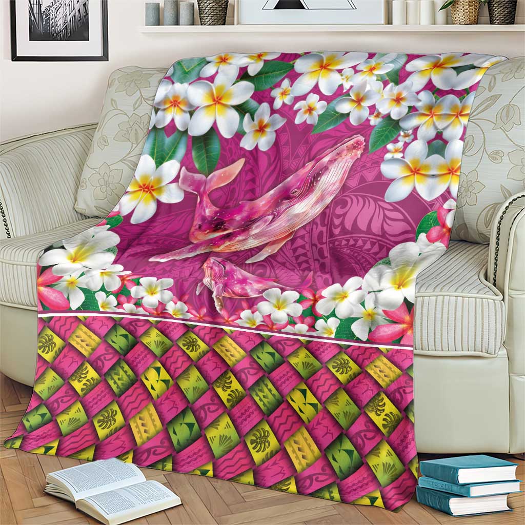 Hawaiian Plumeria and Humpback Whales Blanket Polynerian Art Tattoo-Plum Pink Color