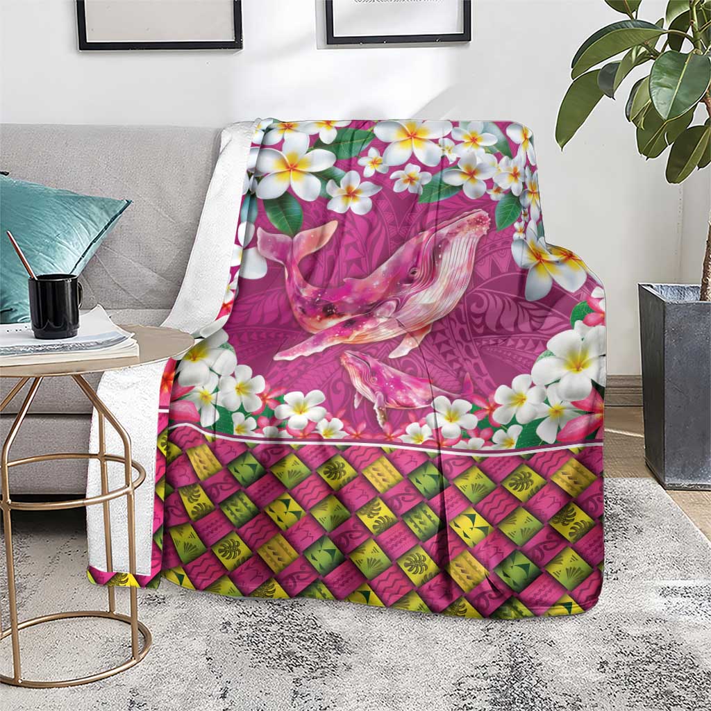 Hawaiian Plumeria and Humpback Whales Blanket Polynerian Art Tattoo-Plum Pink Color
