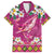 Hawaiian Plumeria and Humpback Whales Family Matching Long Sleeve Bodycon Dress and Hawaiian Shirt Polynerian Art Tattoo-Plum Pink Color