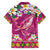 Hawaiian Plumeria and Humpback Whales Family Matching Long Sleeve Bodycon Dress and Hawaiian Shirt Polynerian Art Tattoo-Plum Pink Color
