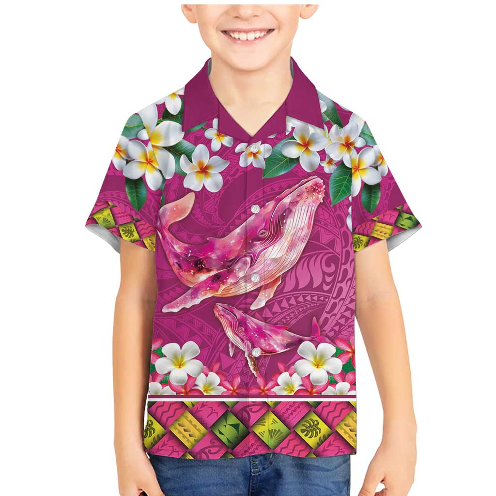 Hawaiian Plumeria and Humpback Whales Family Matching Mermaid Dress and Hawaiian Shirt Polynerian Art Tattoo-Plum Pink Color LT03 Son's Shirt Pink - Polynesian Pride