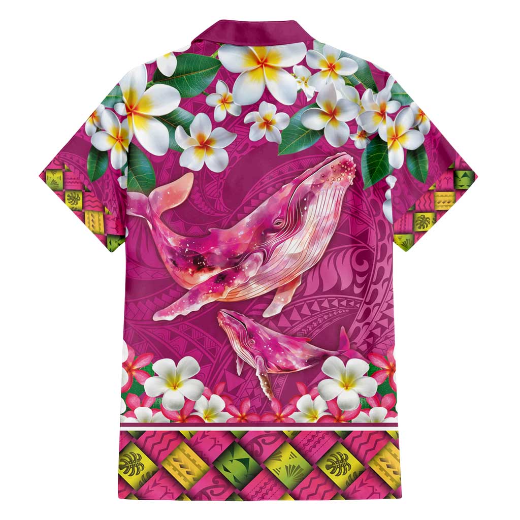 Hawaiian Plumeria and Humpback Whales Family Matching Off Shoulder Maxi Dress and Hawaiian Shirt Polynerian Art Tattoo-Plum Pink Color