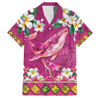 Hawaiian Plumeria and Humpback Whales Family Matching Off Shoulder Short Dress and Hawaiian Shirt Polynerian Art Tattoo-Plum Pink Color
