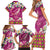 Hawaiian Plumeria and Humpback Whales Family Matching Short Sleeve Bodycon Dress and Hawaiian Shirt Polynerian Art Tattoo-Plum Pink Color
