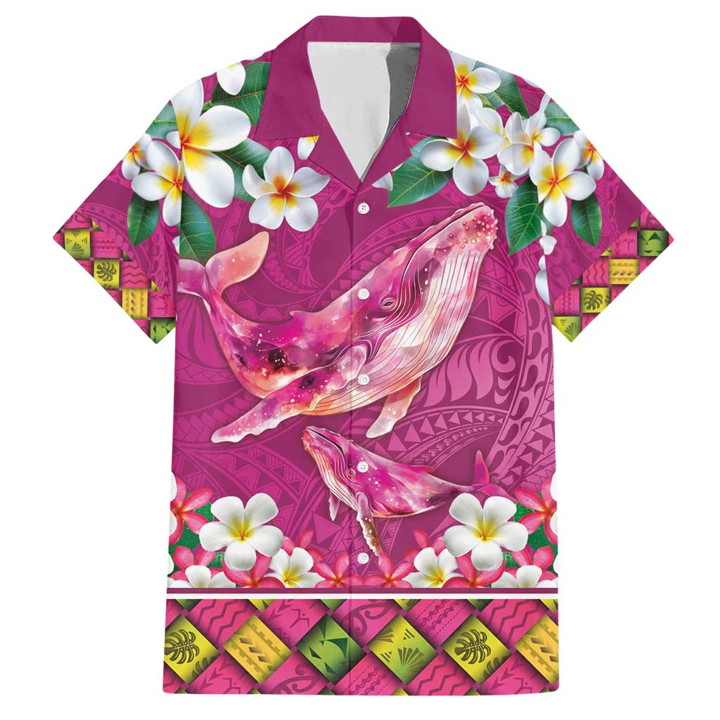Hawaiian Plumeria and Humpback Whales Family Matching Short Sleeve Bodycon Dress and Hawaiian Shirt Polynerian Art Tattoo-Plum Pink Color LT03 Dad's Shirt - Short Sleeve Pink - Polynesian Pride