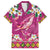 Hawaiian Plumeria and Humpback Whales Family Matching Short Sleeve Bodycon Dress and Hawaiian Shirt Polynerian Art Tattoo-Plum Pink Color