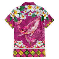Hawaiian Plumeria and Humpback Whales Family Matching Short Sleeve Bodycon Dress and Hawaiian Shirt Polynerian Art Tattoo-Plum Pink Color LT03 - Polynesian Pride