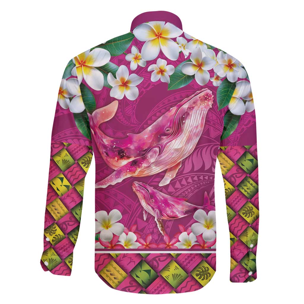 Hawaiian Plumeria and Humpback Whales Family Matching Summer Maxi Dress and Hawaiian Shirt Polynerian Art Tattoo-Plum Pink Color