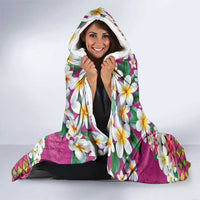 Hawaiian Plumeria and Humpback Whales Hooded Blanket Polynerian Art Tattoo-Plum Pink Color