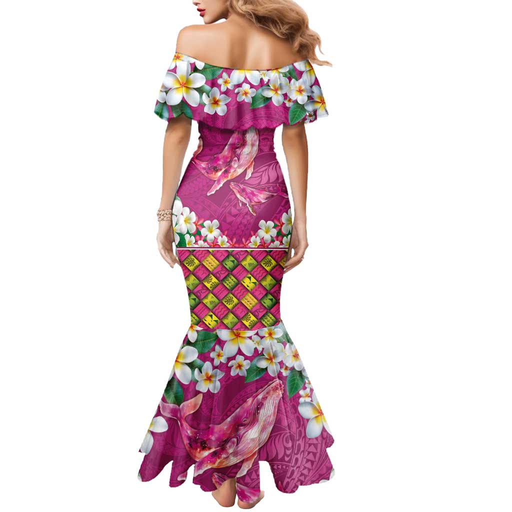 Hawaiian Plumeria and Humpback Whales Mermaid Dress Polynerian Art Tattoo-Plum Pink Color LT03 - Polynesian Pride