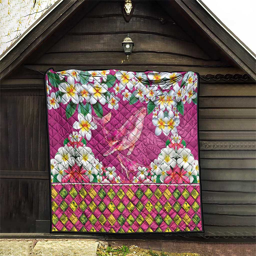 Hawaiian Plumeria and Humpback Whales Quilt Polynerian Art Tattoo-Plum Pink Color
