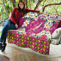 Hawaiian Plumeria and Humpback Whales Quilt Polynerian Art Tattoo-Plum Pink Color