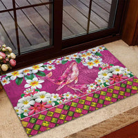 Hawaiian Plumeria and Humpback Whales Rubber Doormat Polynerian Art Tattoo-Plum Pink Color