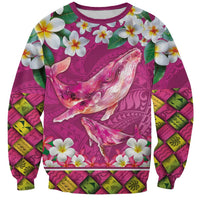 Hawaiian Plumeria and Humpback Whales Sweatshirt Polynerian Art Tattoo-Plum Pink Color