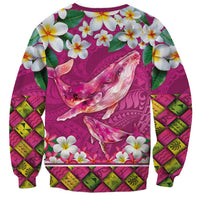 Hawaiian Plumeria and Humpback Whales Sweatshirt Polynerian Art Tattoo-Plum Pink Color