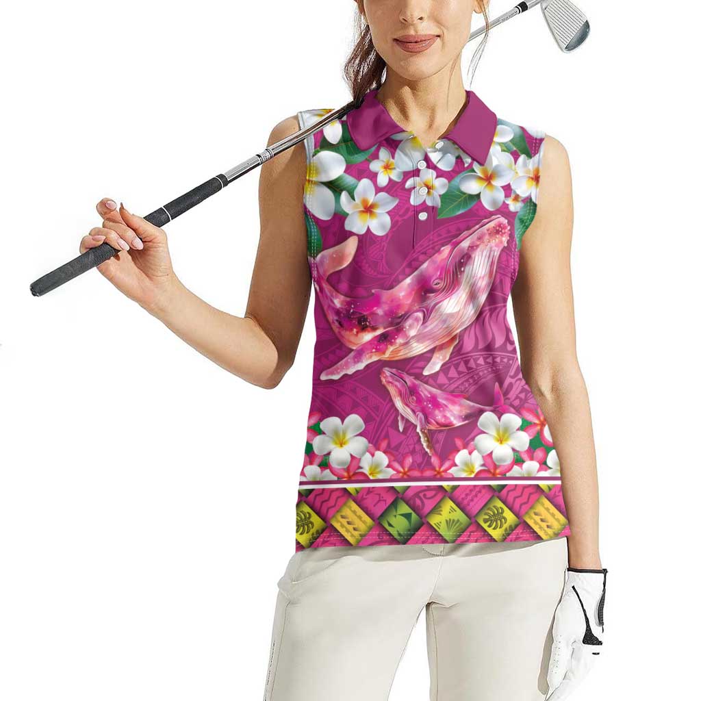 Hawaiian Plumeria and Humpback Whales Women Sleeveless Polo Shirt Polynerian Art Tattoo-Plum Pink Color LT03 - Polynesian Pride