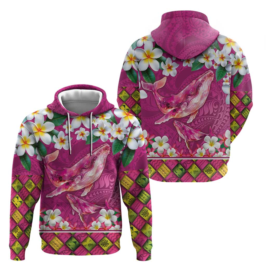 Hawaiian Plumeria and Humpback Whales Zip Hoodie Polynerian Art Tattoo-Plum Pink Color