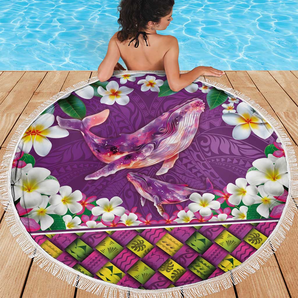 Hawaiian Plumeria and Humpback Whales Beach Blanket Polynerian Art Tattoo-Mauve Color