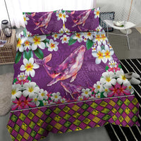 Hawaiian Plumeria and Humpback Whales Bedding Set Polynerian Art Tattoo-Mauve Color