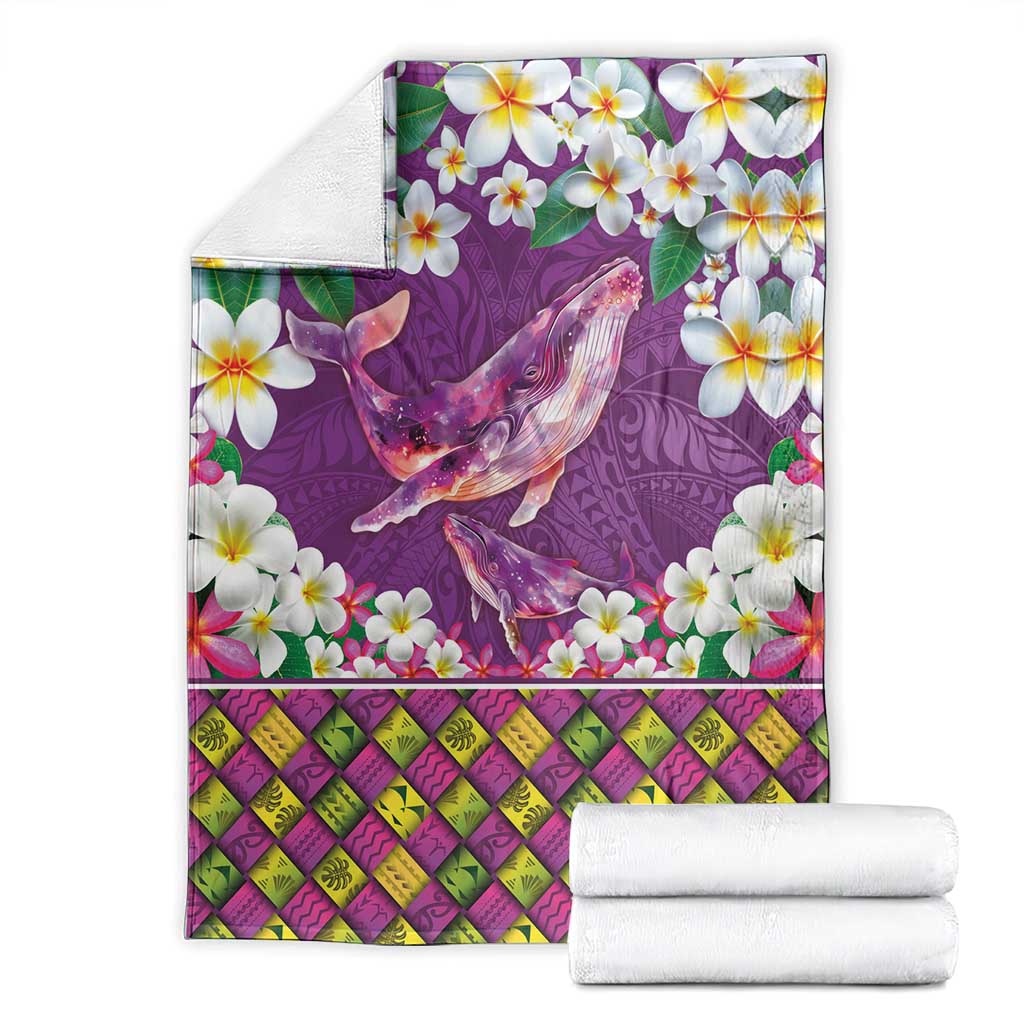 Hawaiian Plumeria and Humpback Whales Blanket Polynerian Art Tattoo-Mauve Color