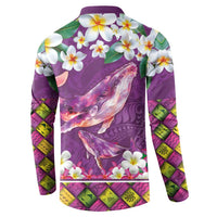 Hawaiian Plumeria and Humpback Whales Button Sweatshirt Polynerian Art Tattoo-Mauve Color