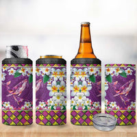 Hawaiian Plumeria and Humpback Whales 4 in 1 Can Cooler Tumbler Polynerian Art Tattoo-Mauve Color