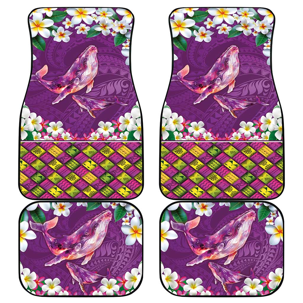 Hawaiian Plumeria and Humpback Whales Car Mats Polynerian Art Tattoo-Mauve Color