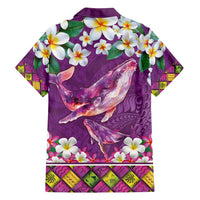 Hawaiian Plumeria and Humpback Whales Family Matching Long Sleeve Bodycon Dress and Hawaiian Shirt Polynerian Art Tattoo-Mauve Color LT03 - Polynesian Pride
