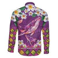 Hawaiian Plumeria and Humpback Whales Family Matching Long Sleeve Bodycon Dress and Hawaiian Shirt Polynerian Art Tattoo-Mauve Color LT03 - Polynesian Pride