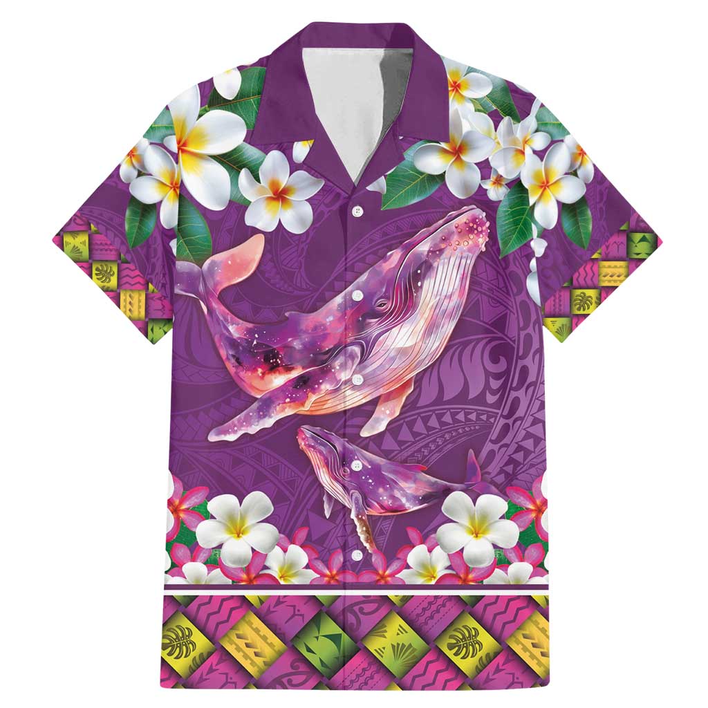 Hawaiian Plumeria and Humpback Whales Family Matching Mermaid Dress and Hawaiian Shirt Polynerian Art Tattoo-Mauve Color LT03 Dad's Shirt - Short Sleeve Purple - Polynesian Pride