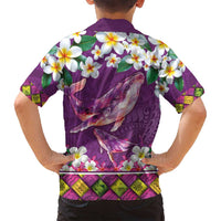 Hawaiian Plumeria and Humpback Whales Family Matching Puletasi and Hawaiian Shirt Polynerian Art Tattoo-Mauve Color LT03 - Polynesian Pride