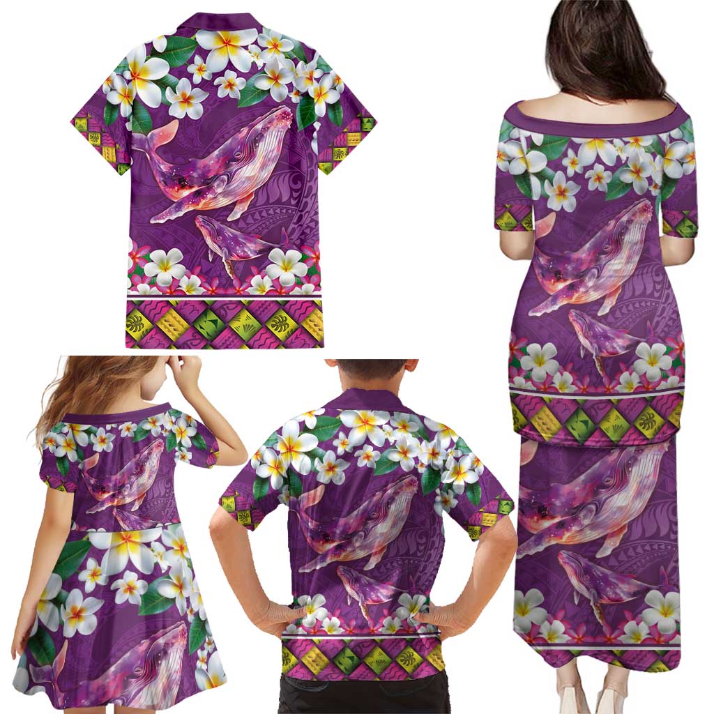 Hawaiian Plumeria and Humpback Whales Family Matching Puletasi and Hawaiian Shirt Polynerian Art Tattoo-Mauve Color LT03 - Polynesian Pride