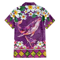 Hawaiian Plumeria and Humpback Whales Family Matching Short Sleeve Bodycon Dress and Hawaiian Shirt Polynerian Art Tattoo-Mauve Color LT03 - Polynesian Pride