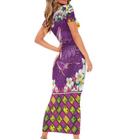 Hawaiian Plumeria and Humpback Whales Family Matching Short Sleeve Bodycon Dress and Hawaiian Shirt Polynerian Art Tattoo-Mauve Color LT03 - Polynesian Pride