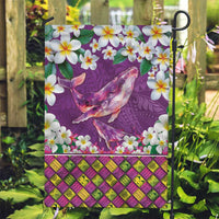 Hawaiian Plumeria and Humpback Whales Garden Flag Polynerian Art Tattoo-Mauve Color