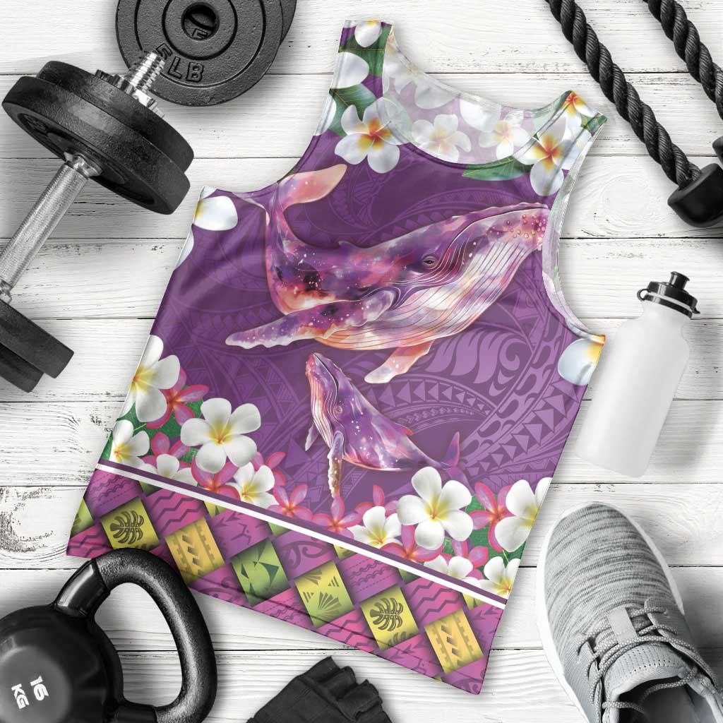 Hawaiian Plumeria and Humpback Whales Men Tank Top Polynerian Art Tattoo-Mauve Color