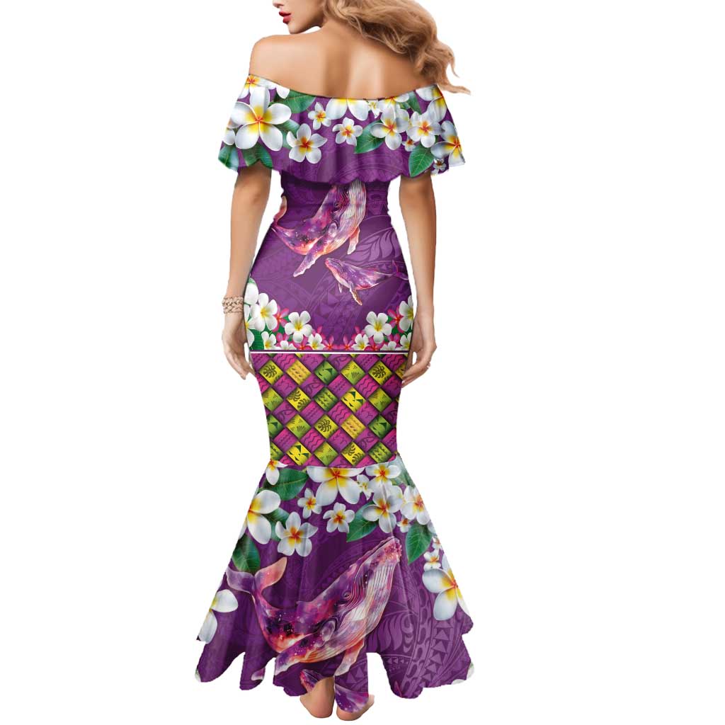 Hawaiian Plumeria and Humpback Whales Mermaid Dress Polynerian Art Tattoo-Mauve Color LT03 - Polynesian Pride