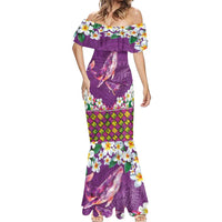 Hawaiian Plumeria and Humpback Whales Mermaid Dress Polynerian Art Tattoo-Mauve Color LT03 - Polynesian Pride