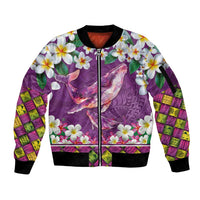 Hawaiian Plumeria and Humpback Whales Sleeve Zip Bomber Jacket Polynerian Art Tattoo-Mauve Color LT03 Unisex Purple - Polynesian Pride