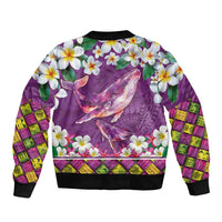Hawaiian Plumeria and Humpback Whales Sleeve Zip Bomber Jacket Polynerian Art Tattoo-Mauve Color LT03 - Polynesian Pride