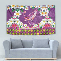 Hawaiian Plumeria and Humpback Whales Tapestry Polynerian Art Tattoo-Mauve Color