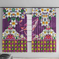 Hawaiian Plumeria and Humpback Whales Window Curtain Polynerian Art Tattoo-Mauve Color