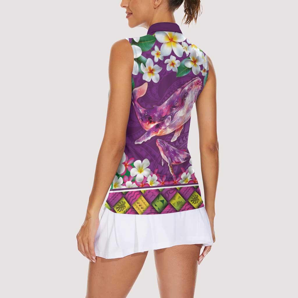 Hawaiian Plumeria and Humpback Whales Women Sleeveless Polo Shirt Polynerian Art Tattoo-Mauve Color LT03 - Polynesian Pride