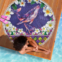 Hawaiian Plumeria and Humpback Whales Beach Blanket Polynerian Art Tattoo-Navy Color