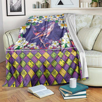 Hawaiian Plumeria and Humpback Whales Blanket Polynerian Art Tattoo-Navy Color